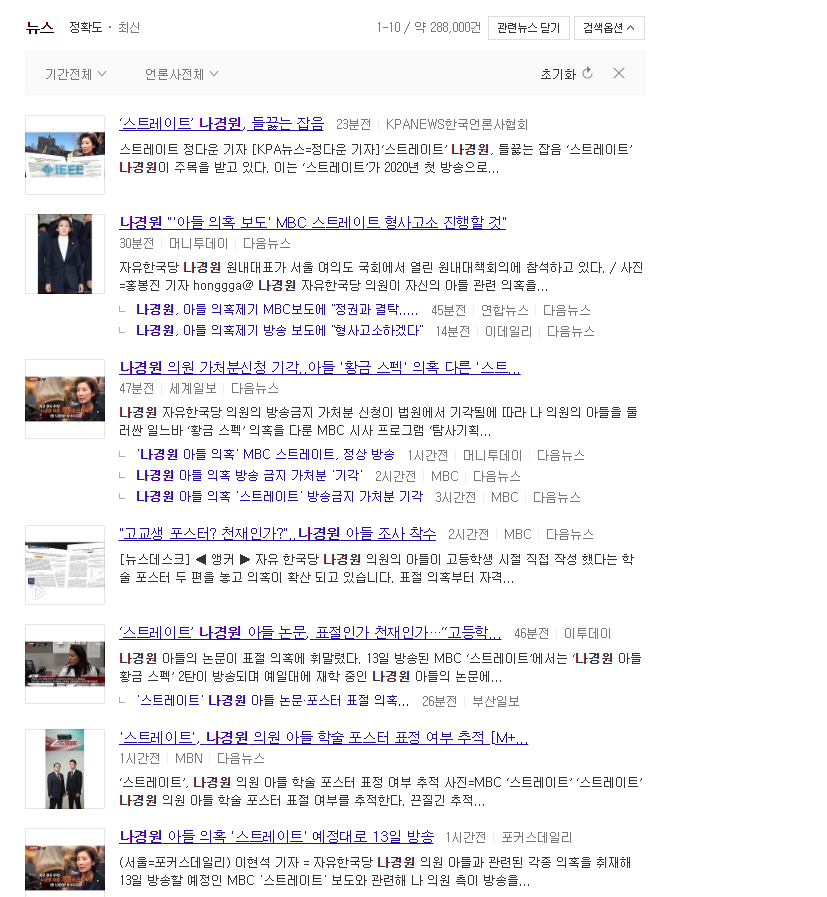 나경원 스트레이트 보도를 대하는 기레기들 근황 | 인스티즈